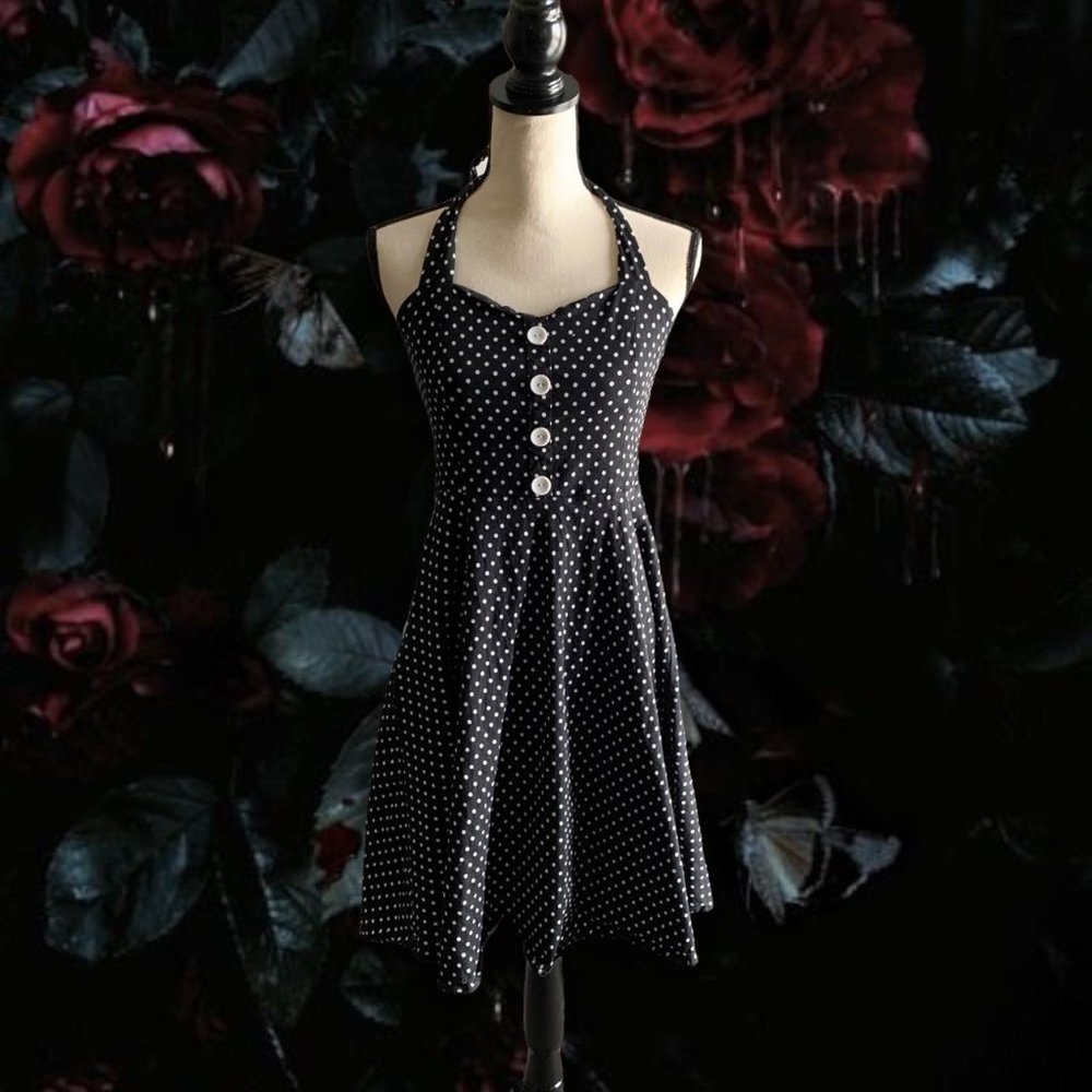 black and white polka dot halter dress